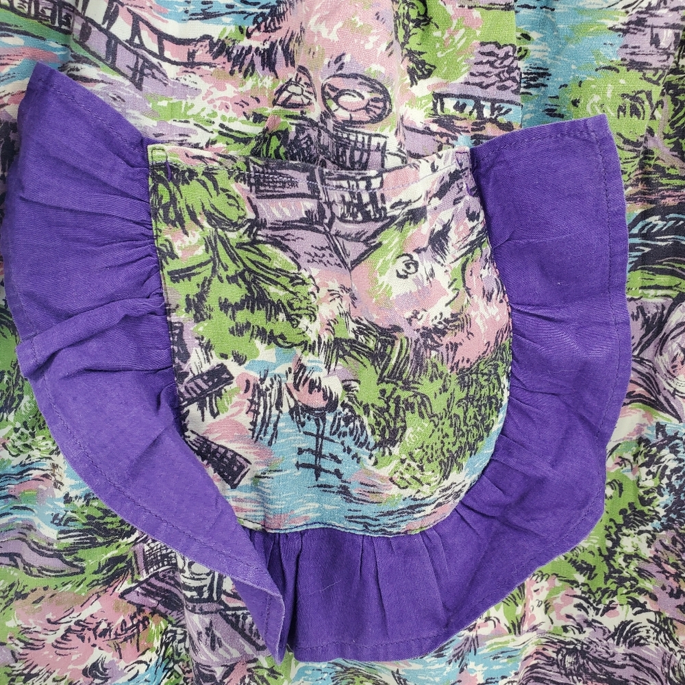 Vintage hand-made apron purple trim - Picture 4 of 6